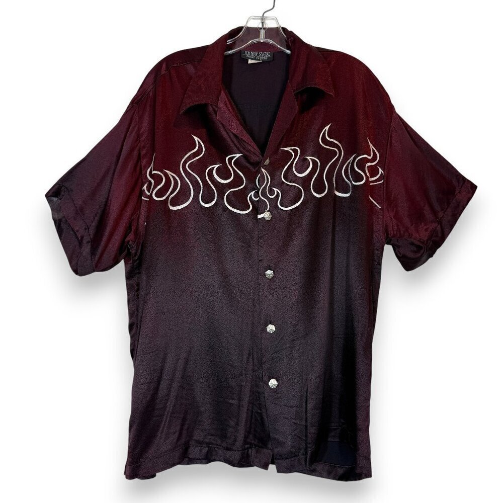 Vintage Johnny Suede Dress To Pimp Shirt XL Embroidered Short Sleeve Satin Y2K